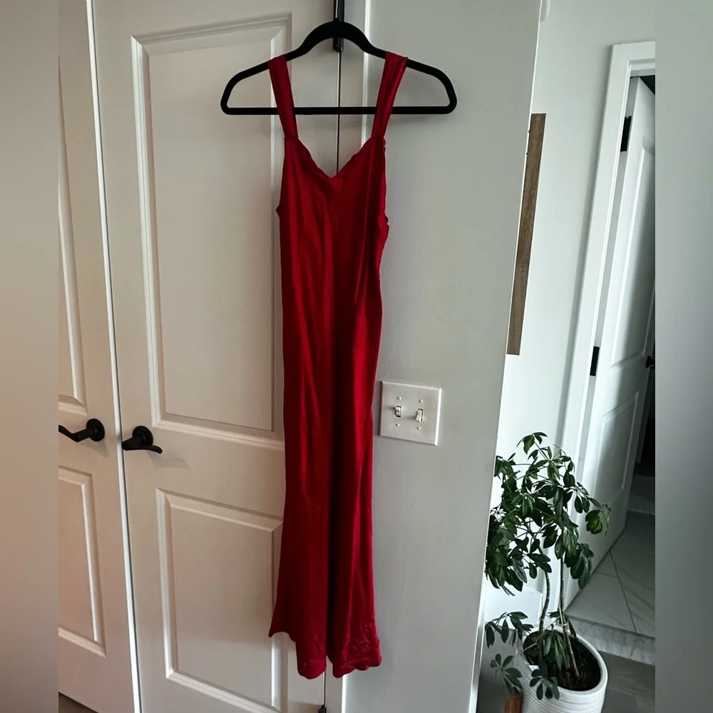 100% Silk Red Maxi Slip Dress - Picture 2 of 8